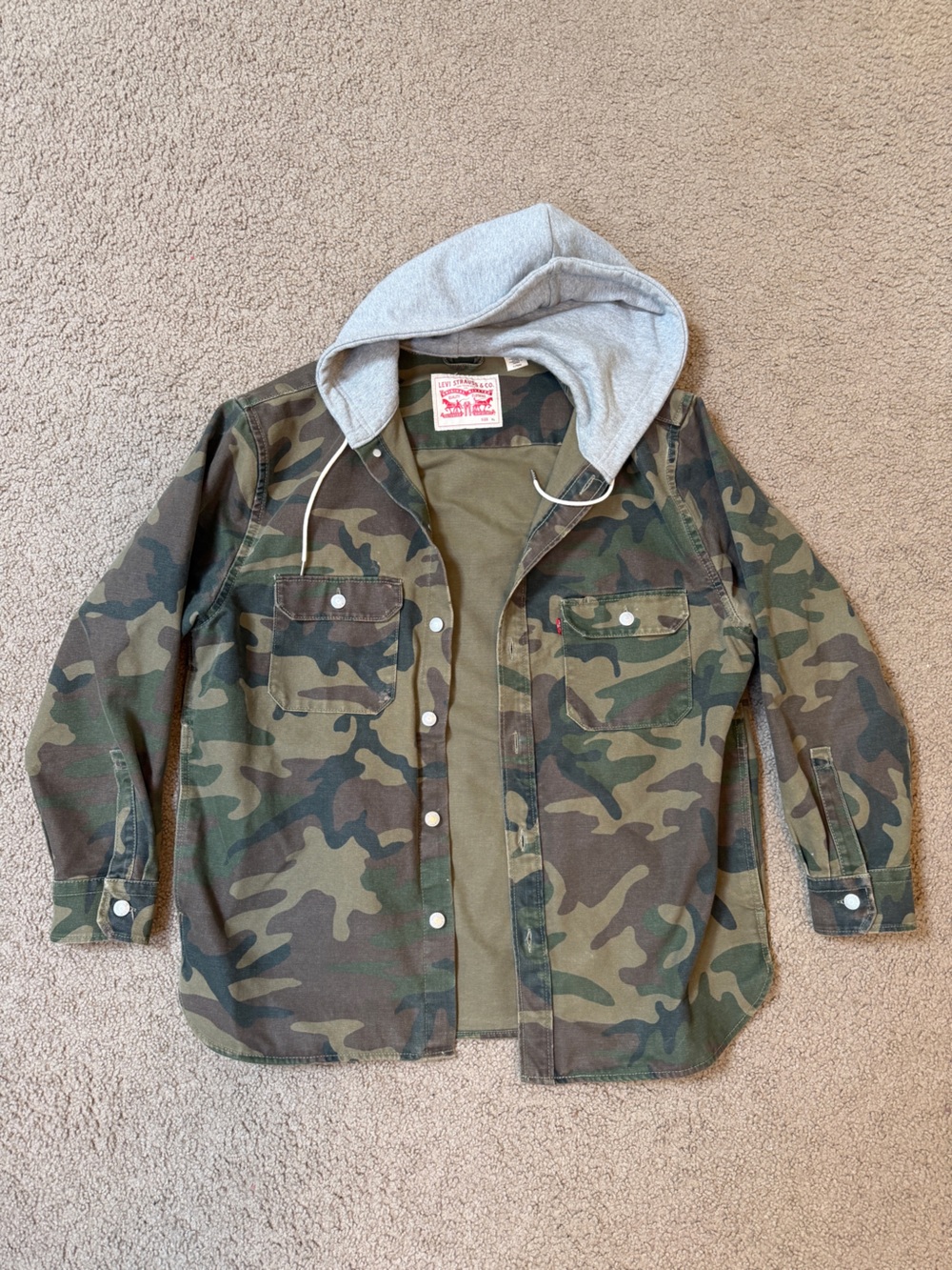 Levi's Green Camo Jacket with Gray Hood